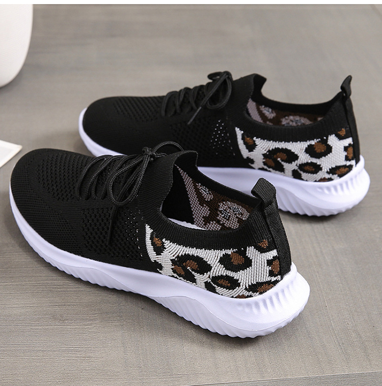 White Shoes Women Leopard Print Lace-up Sneakers Sports – MediaEclat.store